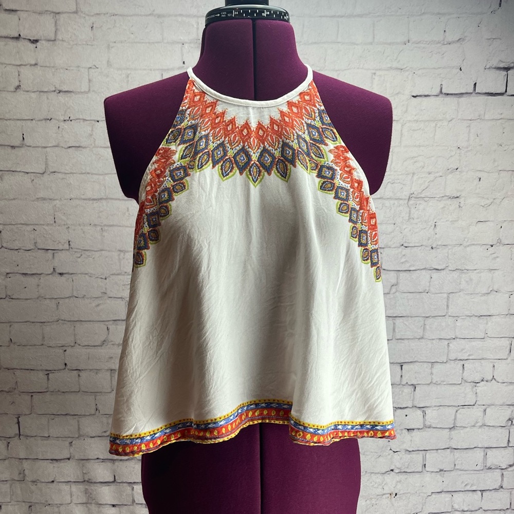 Poema boho style swing tank top size medium cream with multicolor design
